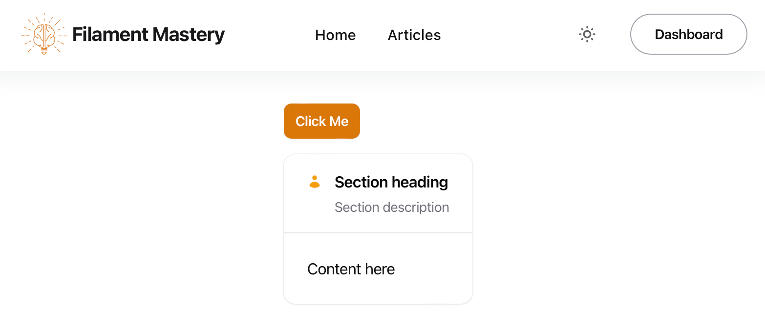 Filament section component on public facing example