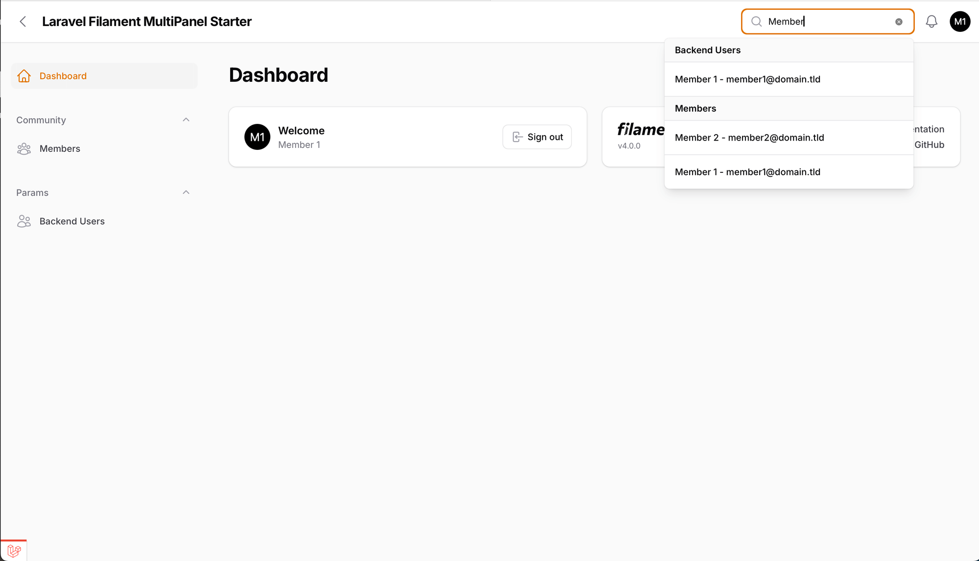 Laravel Filament Multi Panel Dashboard Overview