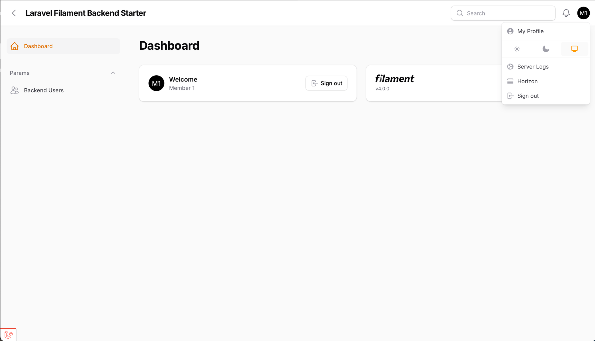 Laravel Filament Backend Dashboard Overview