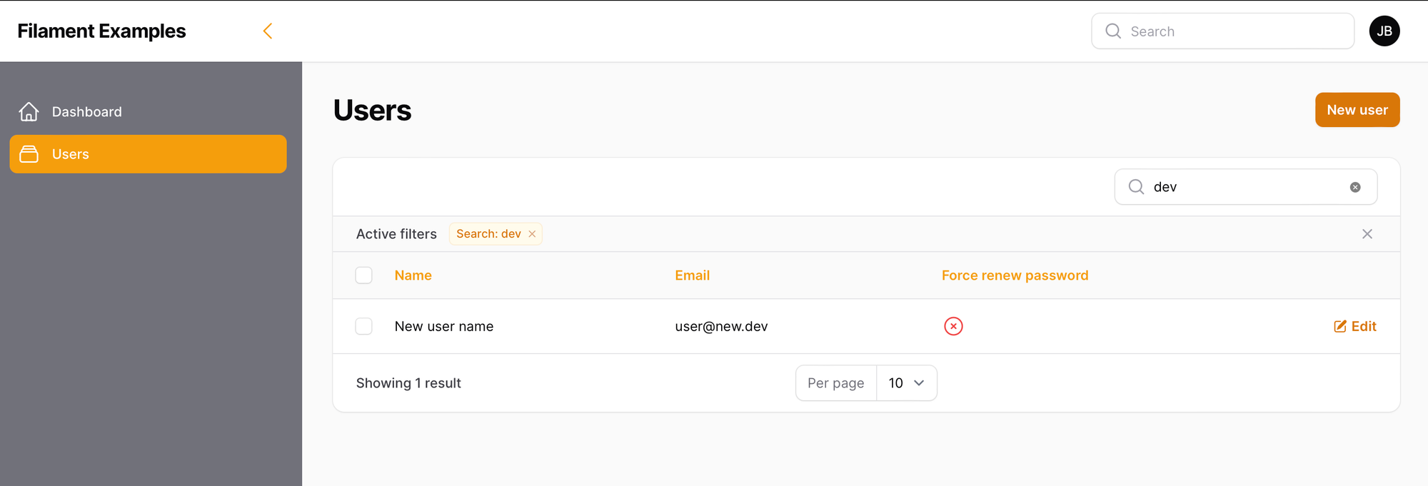 Users list with renew password state