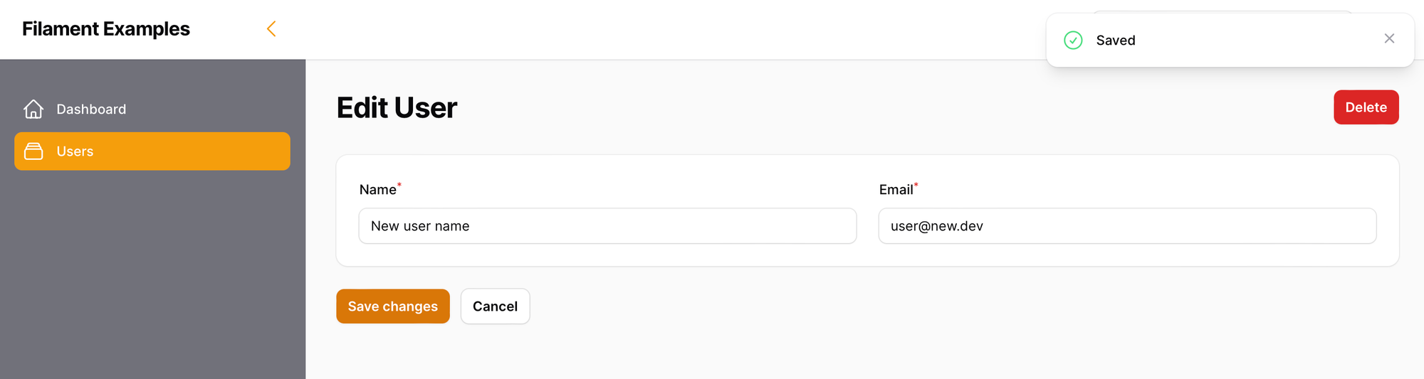 Create user form