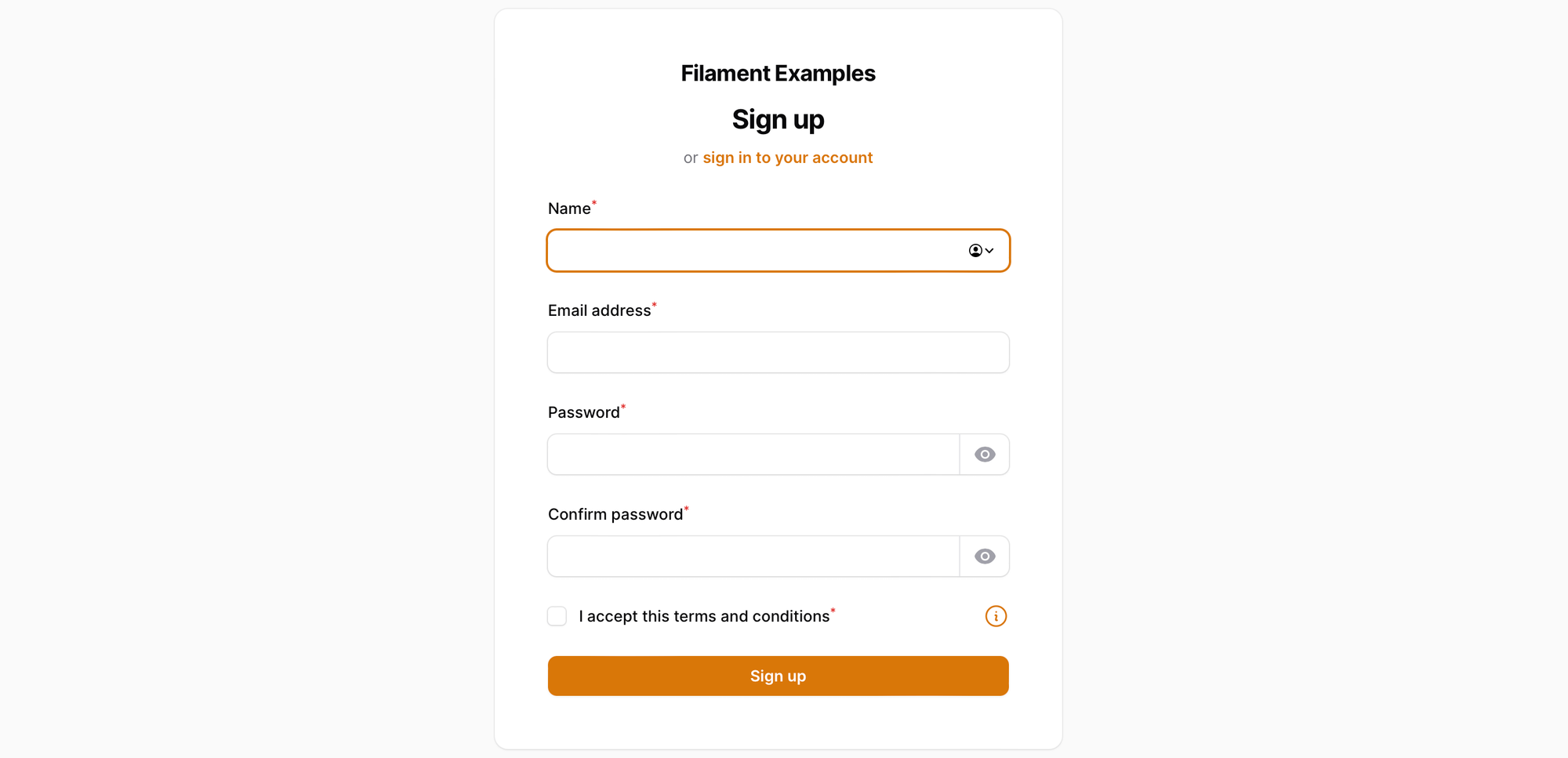 Filament Terms Guard - Register page with consent