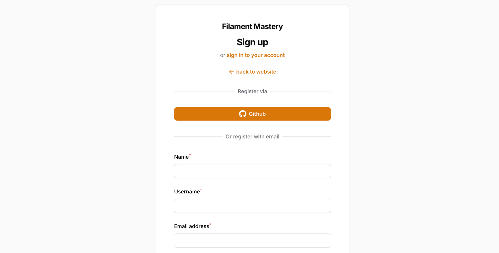 Filament Mastery - Filament Socialite Register with Github provider