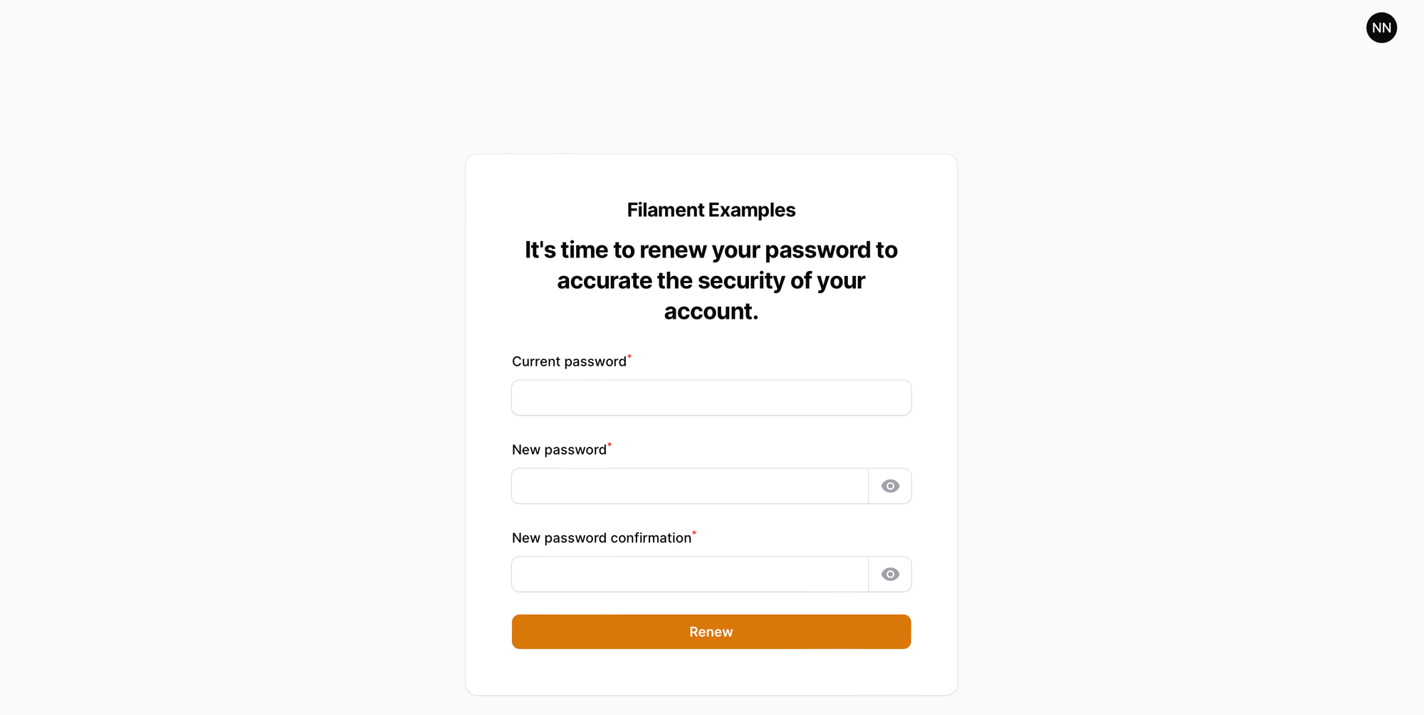 Renew password form
