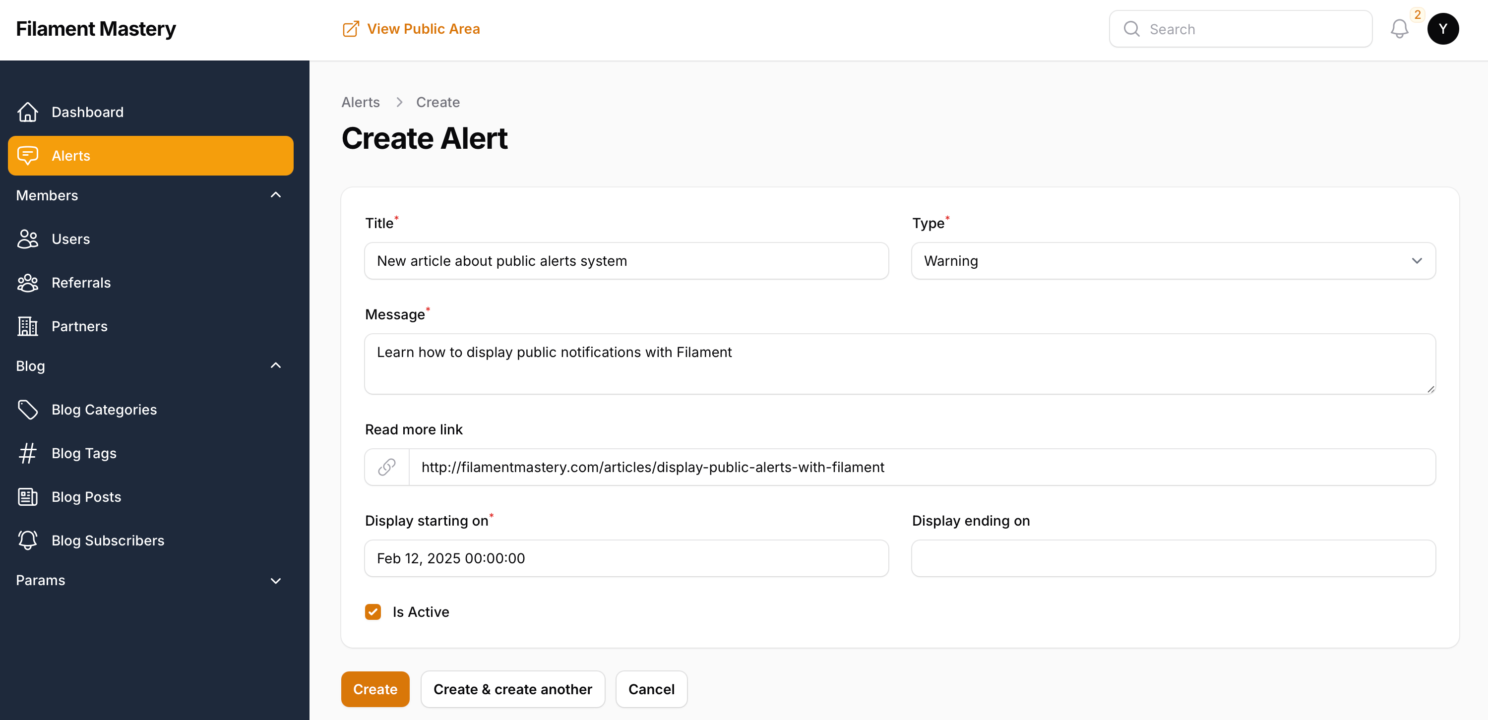 Filament Mastery Alerts Resource