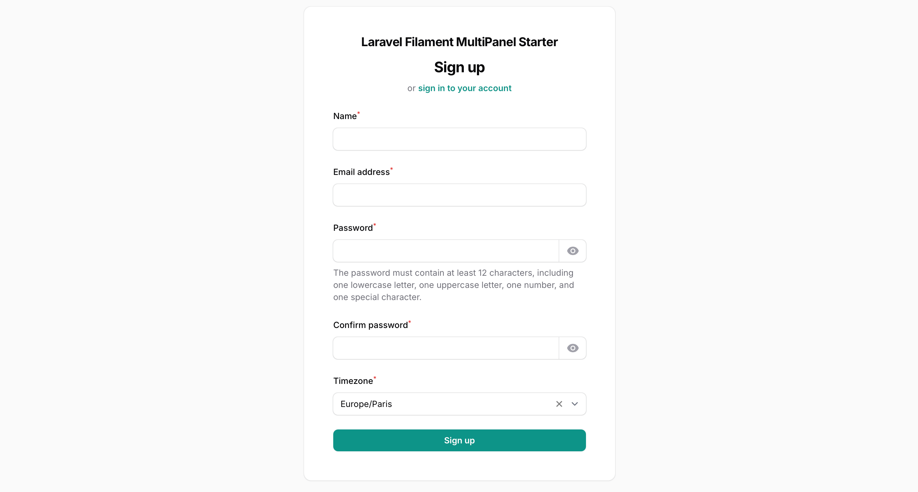 Laravel Filament Member Panel Register
