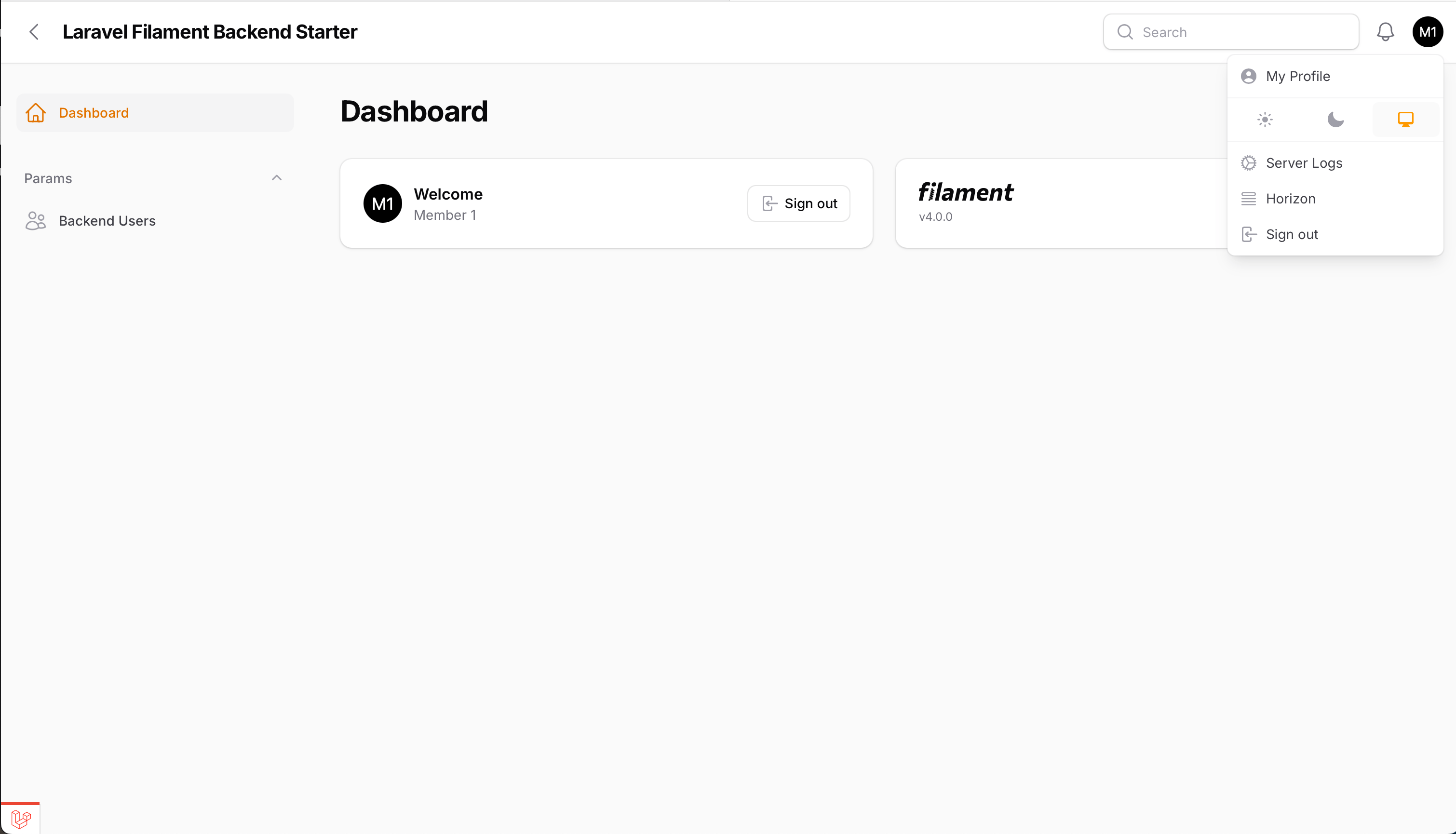 Laravel Filament Backend Dashboard Overview