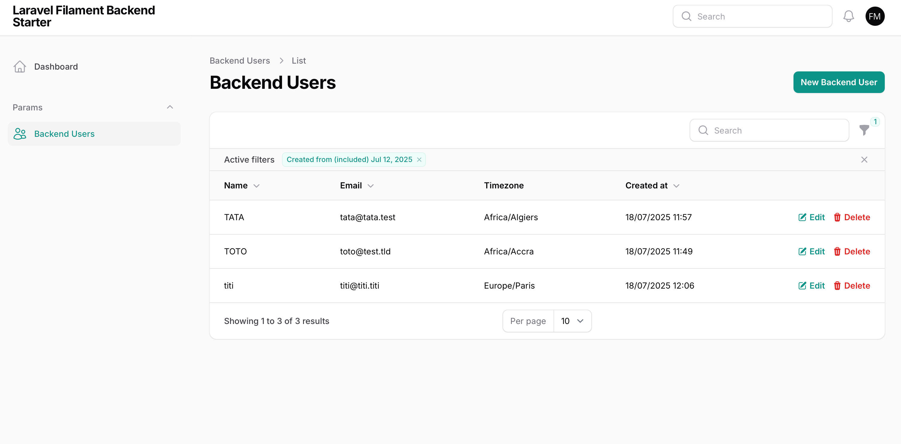 Backend Users Management List in Laravel Filament
