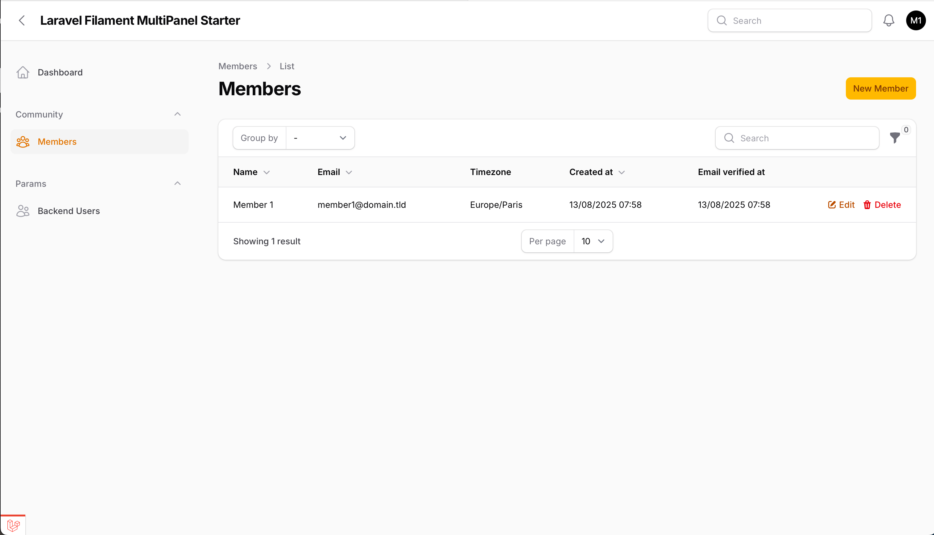Members Management List in Laravel Filament