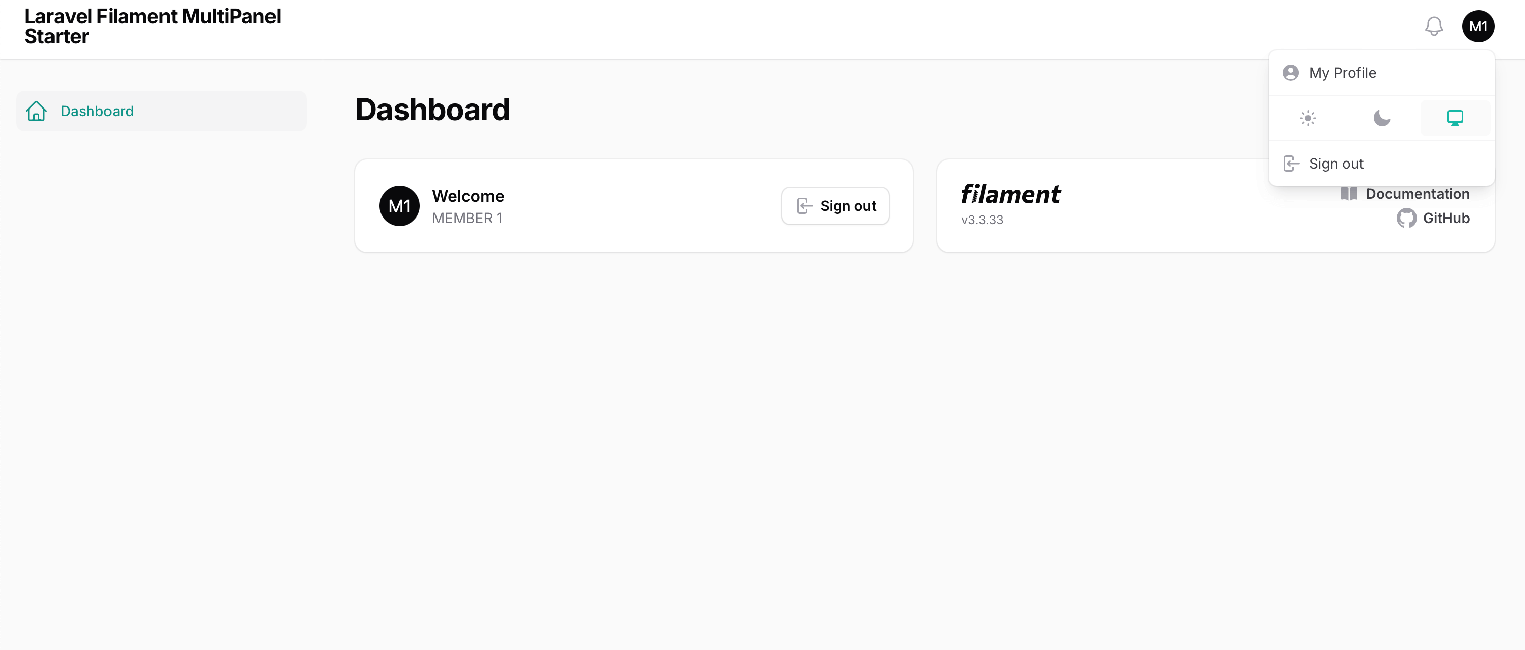 Laravel Filament Member Dashboard Overview