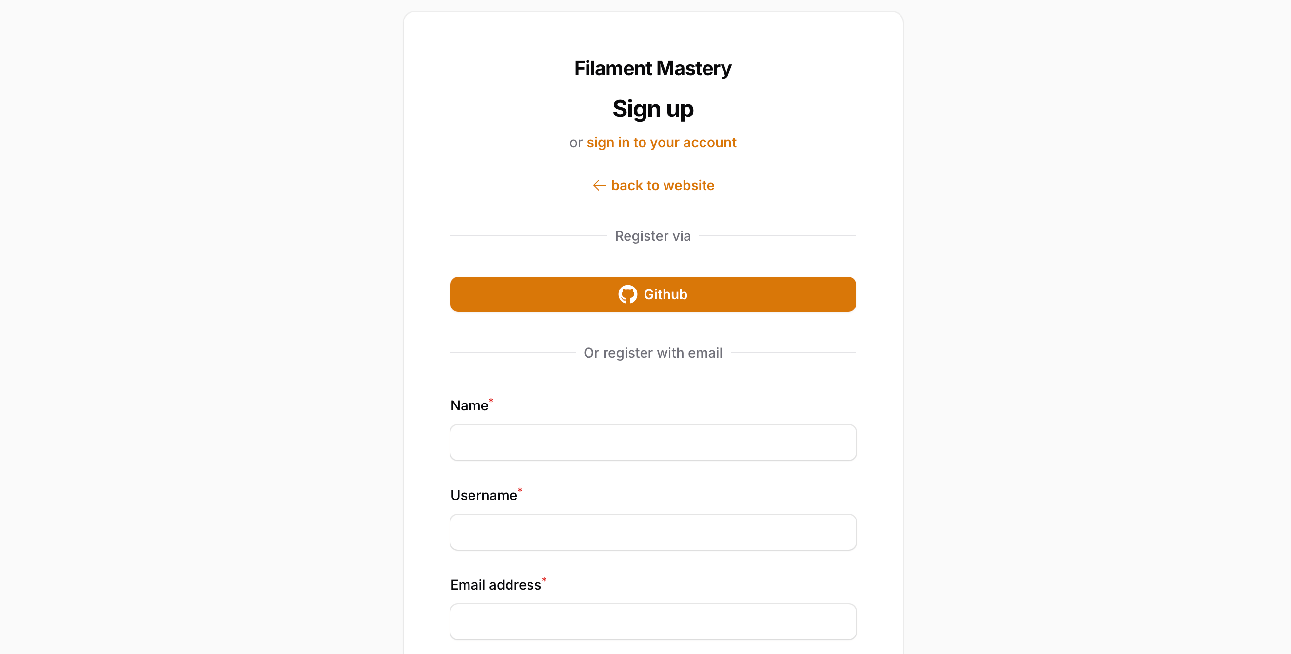 Filament Mastery - Filament Socialite Register with Github provider
