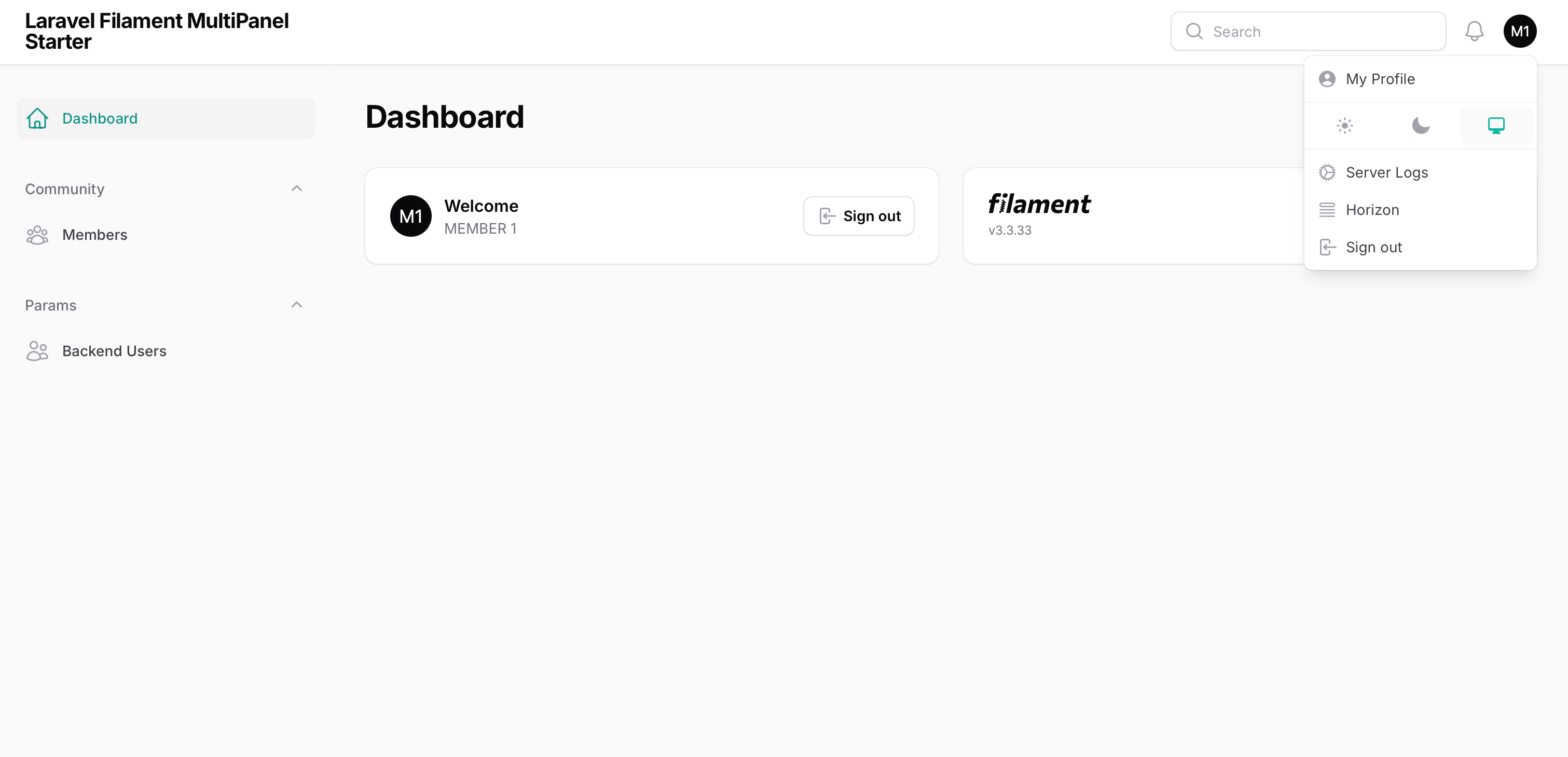 Laravel Filament Backend Dashboard Overview