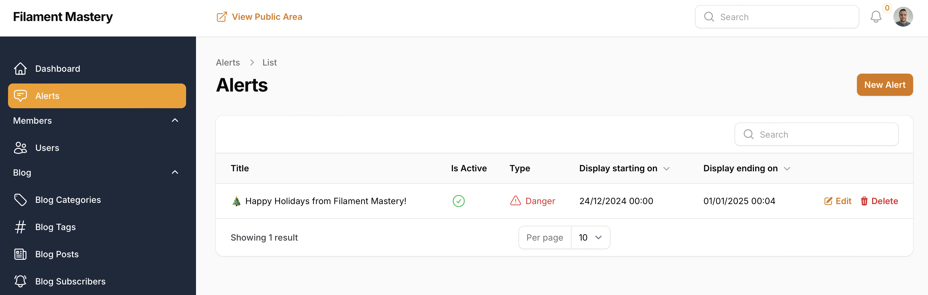 Filament Mastery Alerts Resource